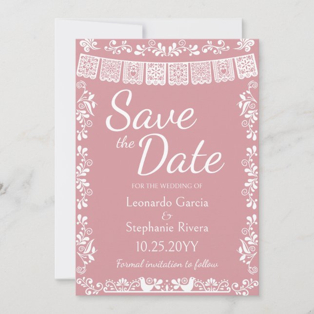Convites Rosto Corado Papel Picado Casamento Salve a Data (Frente)
