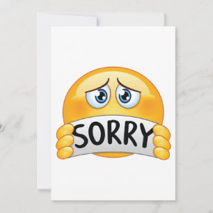 Convites Rosto de Emoji Triste e Desculpe Segurando Placa d