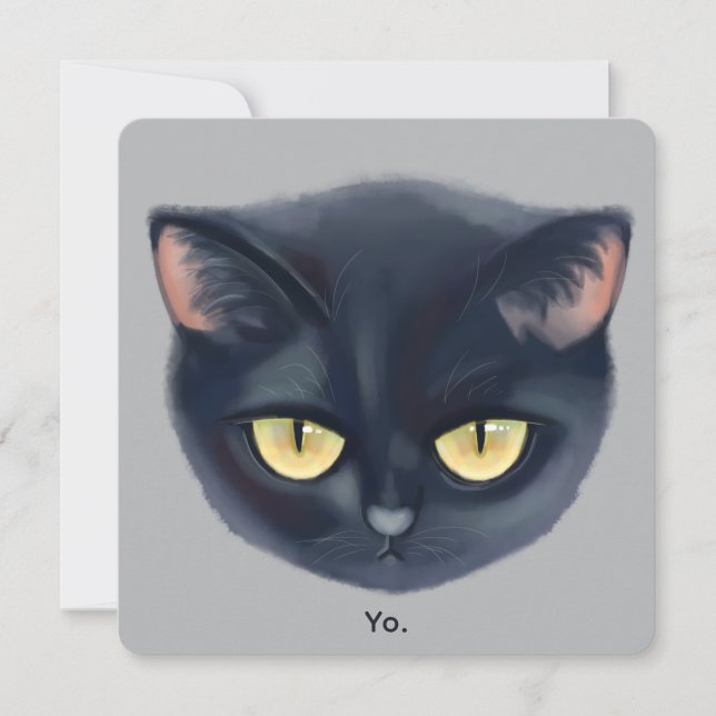 Convites Rosto de Gato Preto Fofo (Frente)