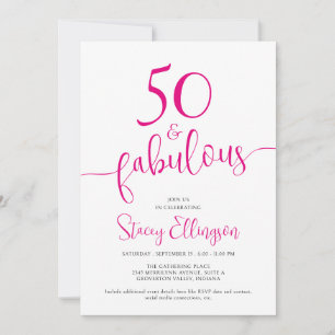 Convites Rota e Fabuloso Script Rosa Aniversário de 50 anos