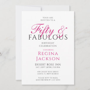 Convites Rota e Fabuloso Script Rosa Aniversário de 50 anos
