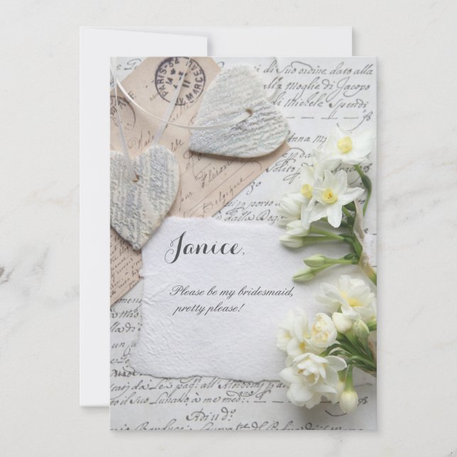 Convites Roteiro antigo com corações e flores (Frente)