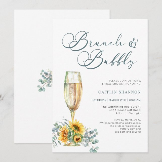Convites Roteiro Brunch e Borbulhante Chuveiro Nupcial de G (Frente/Verso)