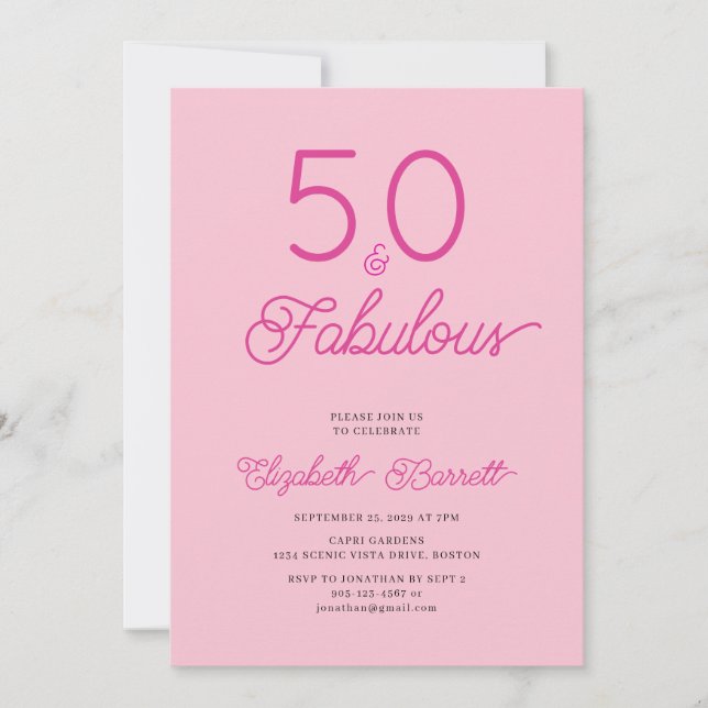 Convites Roteiro Cinquenta e Fantástico Rosa Aniversário de (Frente)