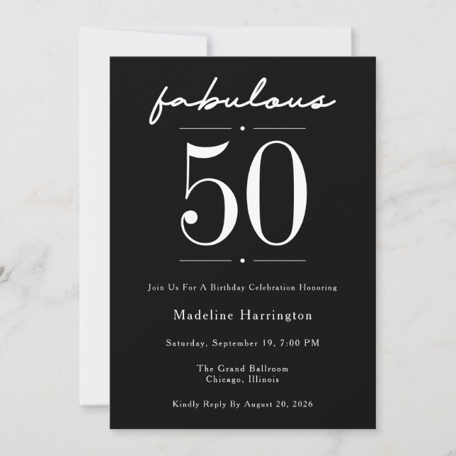 Convites Roteiro de 50 & Fabuloso para Festa de Aniversário (Frente)