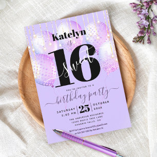 Convites Roteiro de Balão Glam Girly Aniversário de 16 Anos