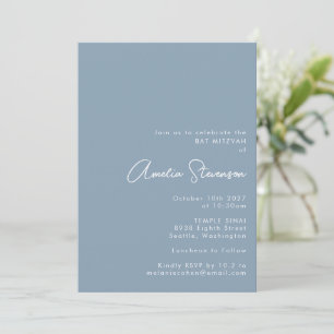 Convites Roteiro de Bat Mitzvah Minimalista Moderno Azul Po