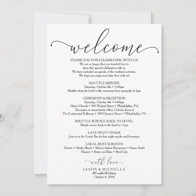 Convites Roteiro de Casamento da Realeza - Boas-vindas ao C (Frente)