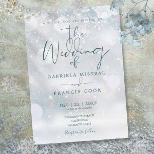 Convites Roteiro de Casamento de Inverno Flocos de Neve