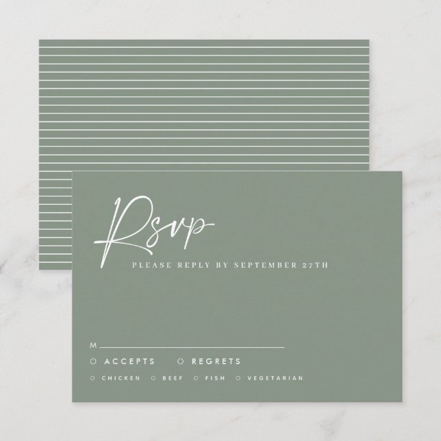 Convites Roteiro de casamento em verde sabio moderno respos (Frente/Verso)