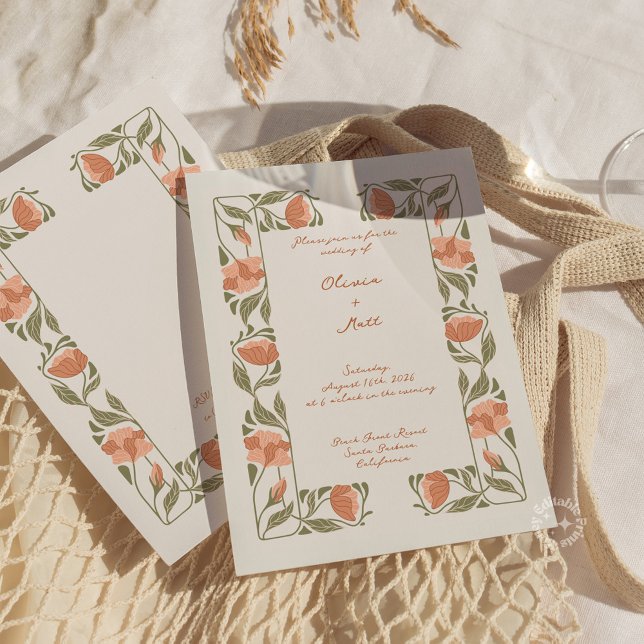 Convites Roteiro de casamento floral elegante Art Nouveau ( Art Nouveau Elegant Floral Wedding Script Invitation)