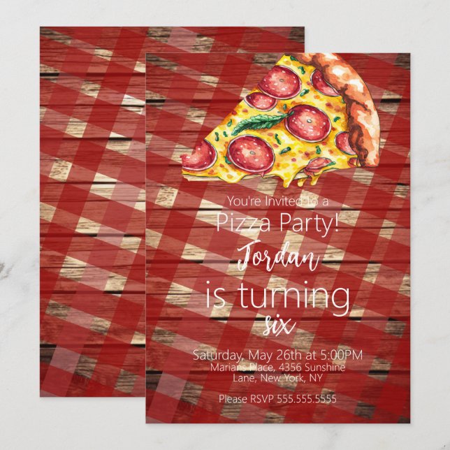 Convites Roteiro de festa de aniversário de fatias de pizza (Frente/Verso)