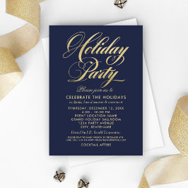 Convites Roteiro de Festa de Fim de Ano Azul-Navy e Dourado
