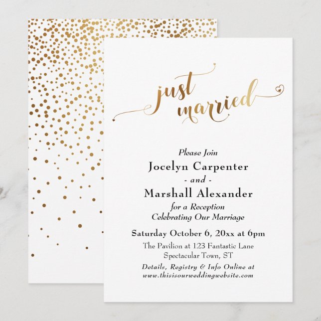 Convites Roteiro Dourado Confetes de Casamento Recém-Casado (Frente/Verso)