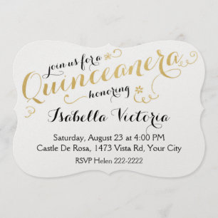Convites Roteiro Dourado Quinceanera