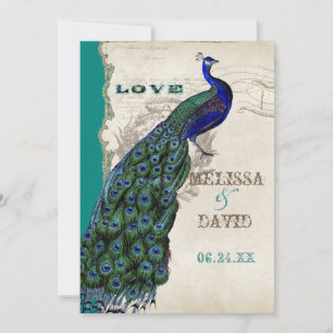 Convites Roteiro elegante das penas de cauda do pavão do