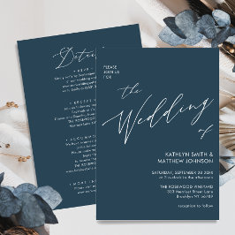 Convites Roteiro Moderno Azul Dusty Tudo Em Um Casamento Si