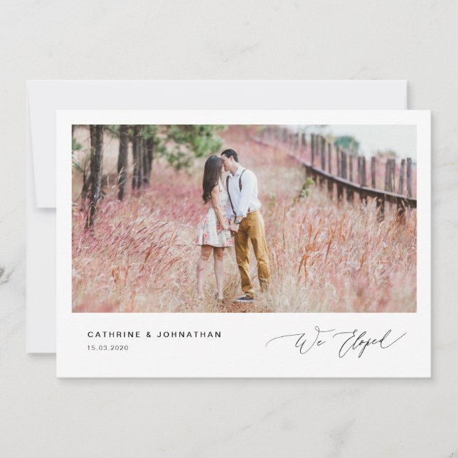 Convites Roteiro Preto Romântico, Casamento Fugitivo (Frente)