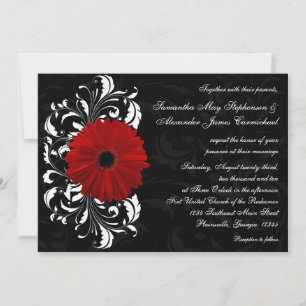 Convites Roteiro vermelho, preto e branco Gerbera Daisy