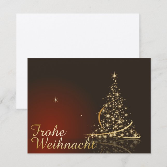 Convites Rotes Weihnachtsmočimit goldenem Weihnachtsbaum (Frente/Verso)