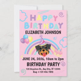 Convites Rottweiler Birthday Party Invitation Pink