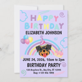 Convites Rottweiler Birthday Party Invitation Purple