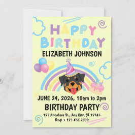 Convites Rottweiler Birthday Party Invitation Yellow