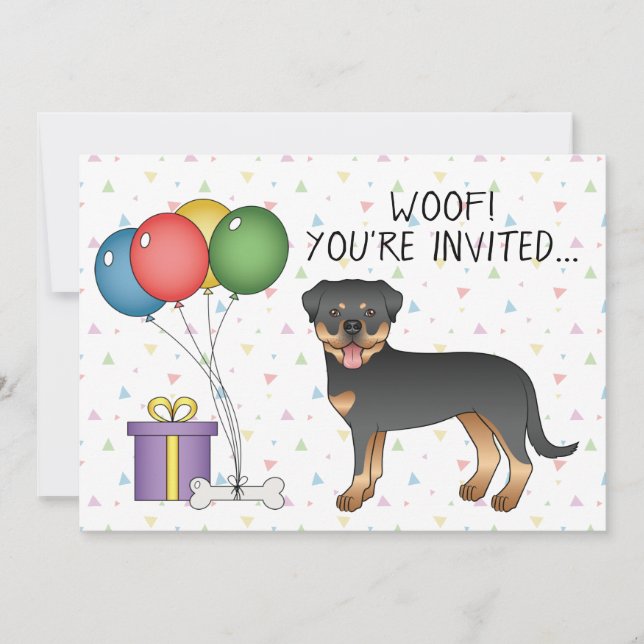 Convites Rottweiler Cartoon Preto e Castanho - Aniversário (Frente)