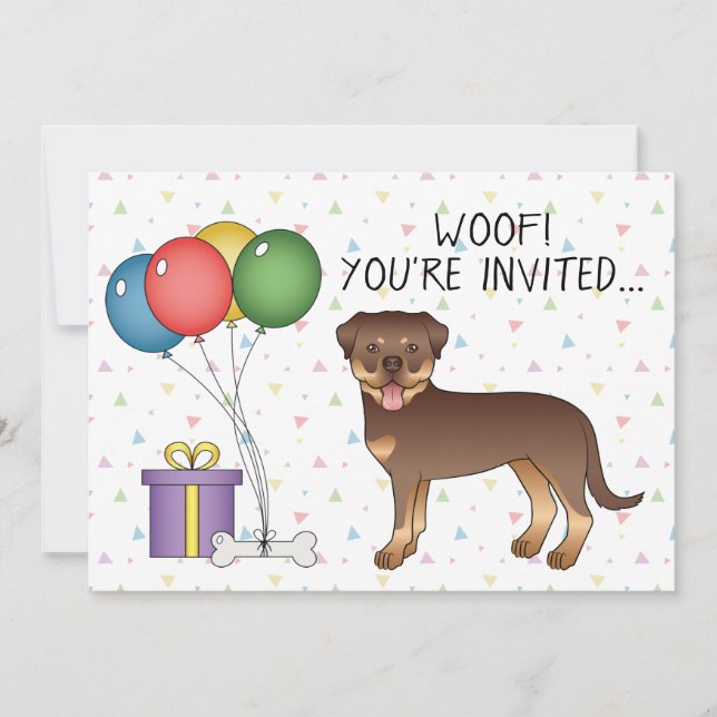 Convites Rottweiler Vermelho e Marrom Cachorro de Desenho A (Frente)