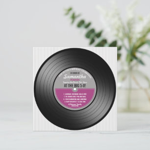 Convites Rótulo rosa Registro de Vinilo Aniversário 50º 