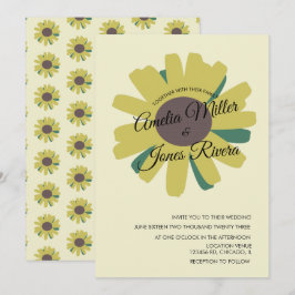 Convites Rótulo Simples de Girassol Verde Amarelo Noivado