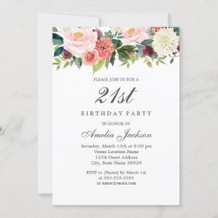 Convites Rouge Floral Botânico de Pêssego Aniversário de 21
