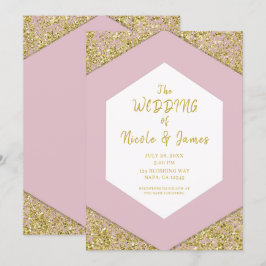 Convites Rouge Rosa Chique Glitter Dourado Lâminas Glam Cas