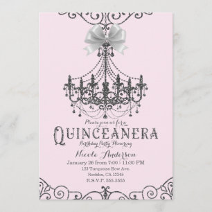 Convites Rouge Rosa Prata Branco Laço Quinceañera 15 15 Ano