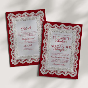 Convites Rouge Vermelho Old Money Renda Casamento + Detalhe