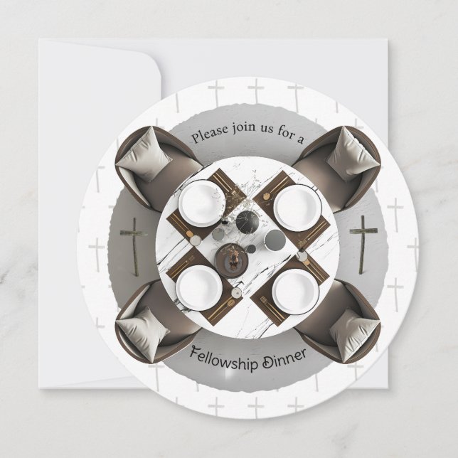 Convites Round Christian Fellowship Dinner Invitation (Frente)