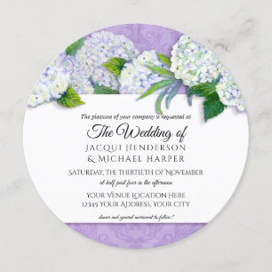 Convites Round Damask Hydrangea Purple Floral Casamento