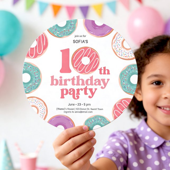 Convites Round Donut Party Girl 10th Birthday Invitation (Criador carregado)