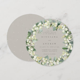 Convites Round Greige Snowberry+Eucalyptus Wreath Casamento