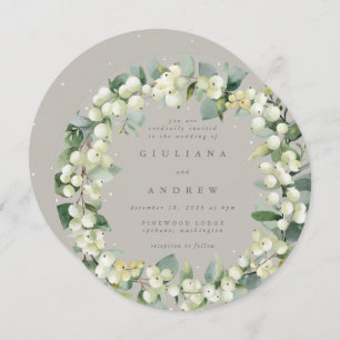 Convites Round Greige Snowberry+Eucalyptus Wreath Casamento