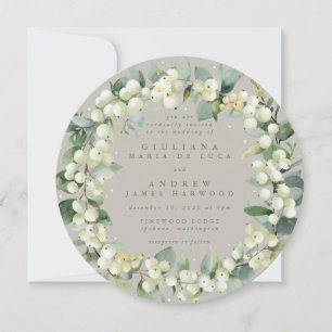 Convites Round Greige Snowberry+Eucalyptus Wreath Casamento