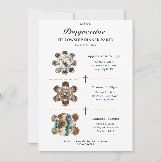 Convites Round Table Progressive Dinner Invitation (Frente)