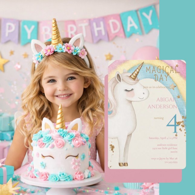 Convites Rounded Magical Day Unicorn Girl Birthday Party (Criador carregado)