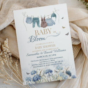 Convites Roupa de Bebê em Flor Silvestre Azul