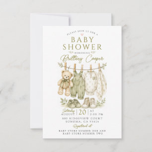 Convites Roupa de Bebê Varal Chá Bebê Shower Verde