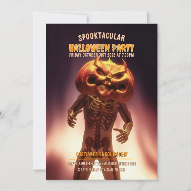 Convites Roupa de cabeça de abóbora. Festa de Halloween (Frente)