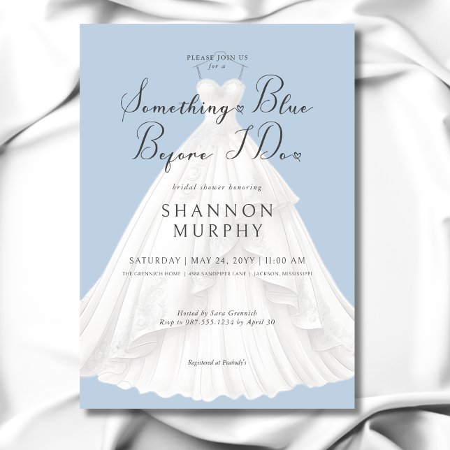 Convites Roupa de Noiva Moderna Alguma Coisa Azul Chá de No (Modern Wedding Dress Something Blue Bridal Shower Invitation)