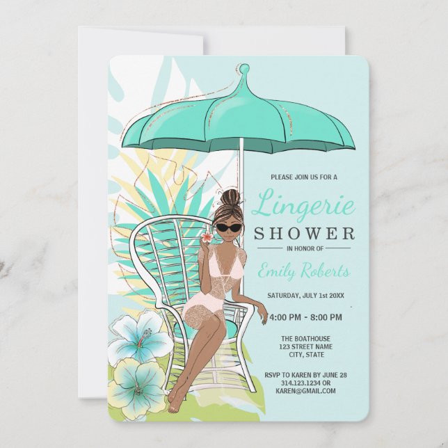 Convites Roupa Íntima de Jardim Chuveiro Noiva Afro-America (Frente)