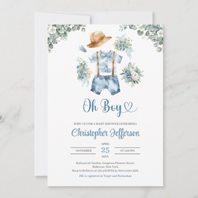 Convites Roupas azuis e verdes de eucalipto (Frente)