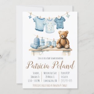 Convites Roupas de Baby Boy no Chá de fraldas de Clotheslin